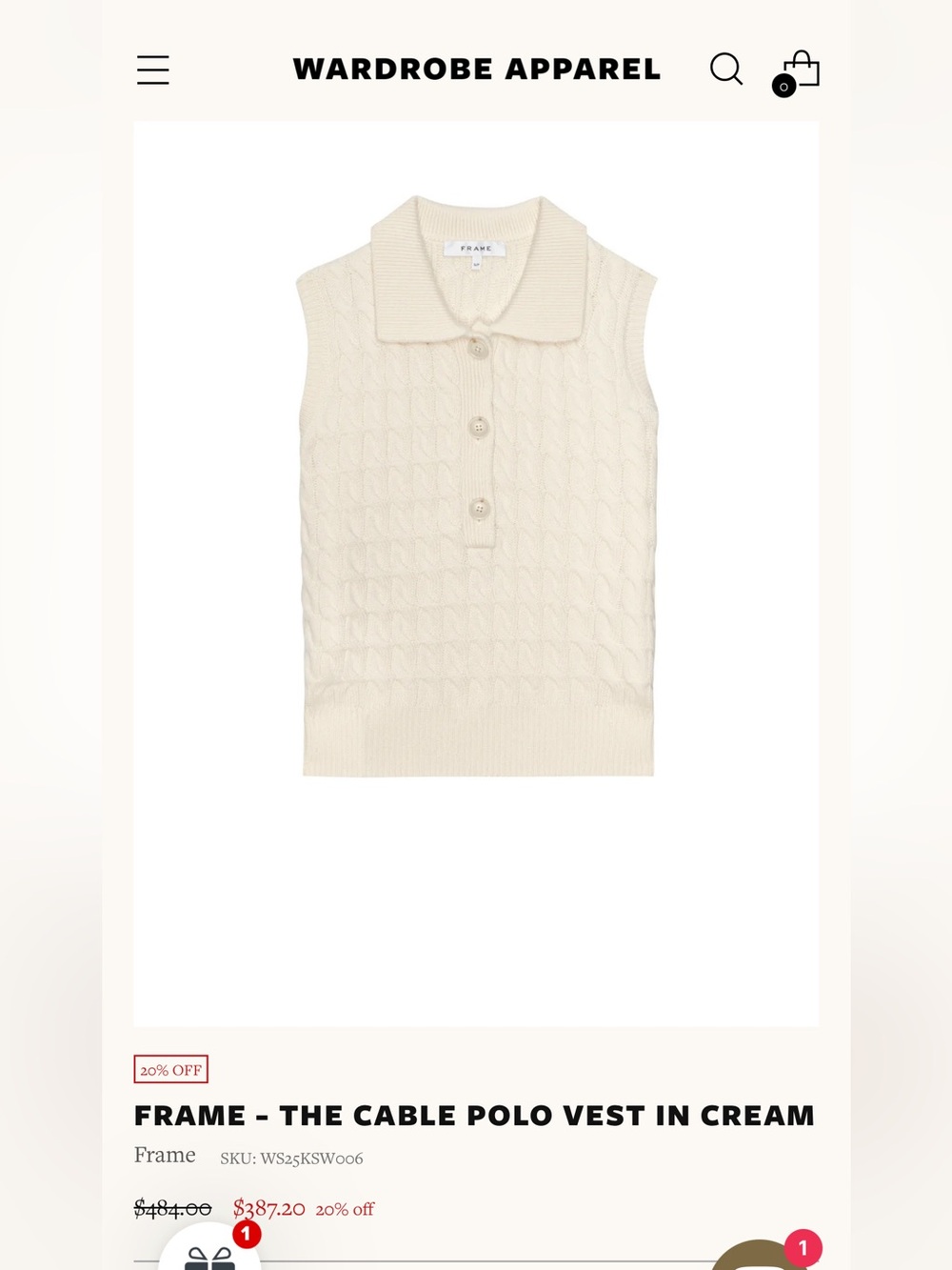 NWT FRAME The Cable Knit Polo Vest in Cream - Picture 3 of 16